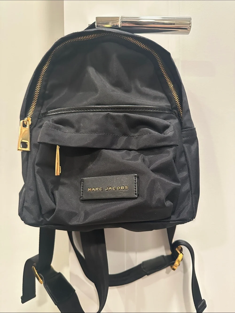 Marc Jacobs Black Nylon Mini Backpack with Gold Hardware Accent